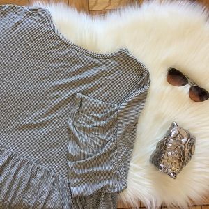 LOFT Grey White Striped Wide Peplum Tee